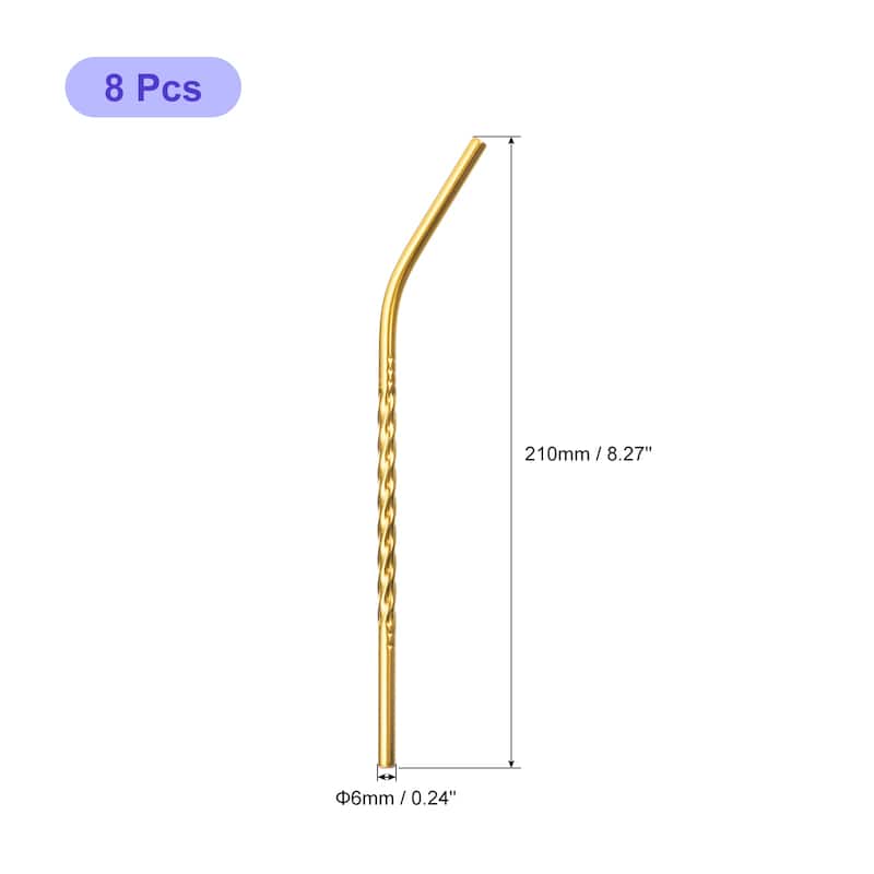 8Pcs 8.27" Long 0.24" Dia Stainless Steel Straws Bent Threaded Straws - Light Brown