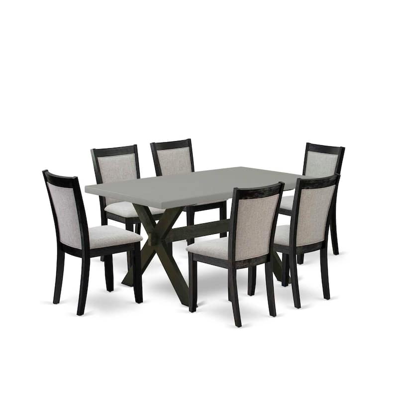 HomeStock 7-Piece Natural Oak Finish Solid Wood Top Dining Table with 6-Chairs
