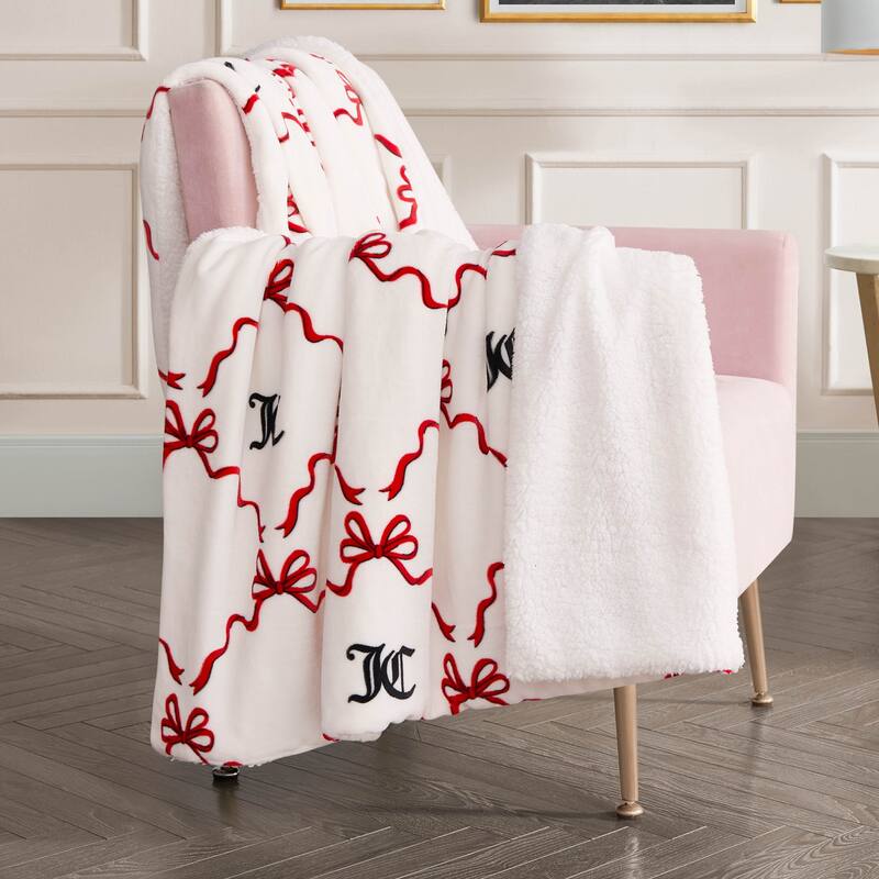 Juicy Couture Plush Reversible Sherpa Throw Blanket