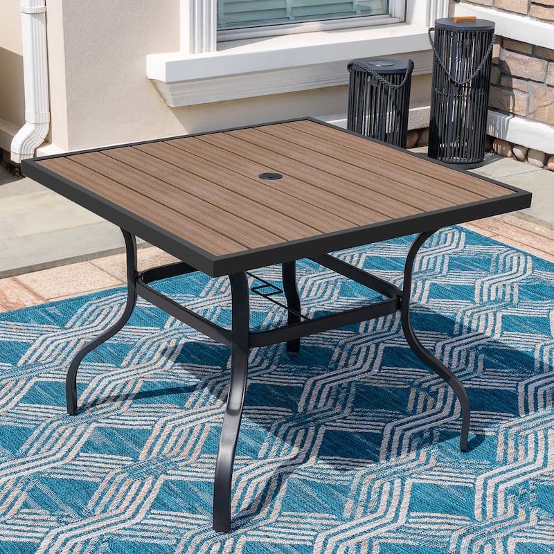 Outdoor Square Powder-Coated Metal Dining Table with Umbrella Hole