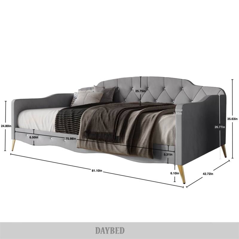 CraftPorch Velvet Crystal Button Tufted Twin Daybed