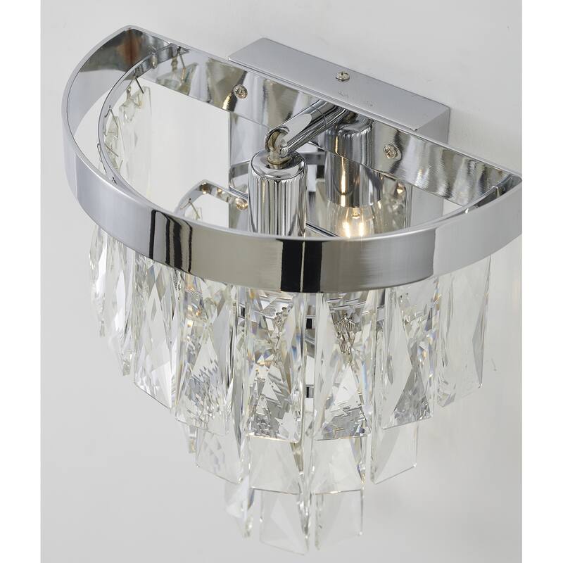 1-Light Chrome Wall Sconce With Clear Hanging Crystals