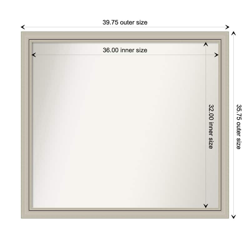 Romano Silver Narrow Framed Non-Beveled Custom Wall Mirror, Bathroom Vanity Mirror - Outer Size: 39.75 x 35.75
