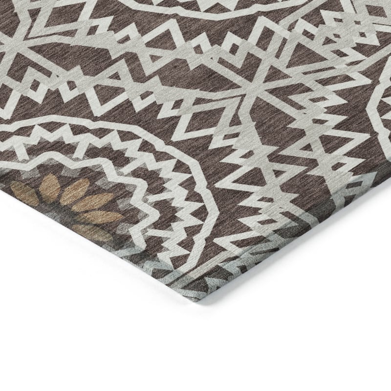 HomeRoots Floral Medallion Transitional Rectangle Outdoor Rug