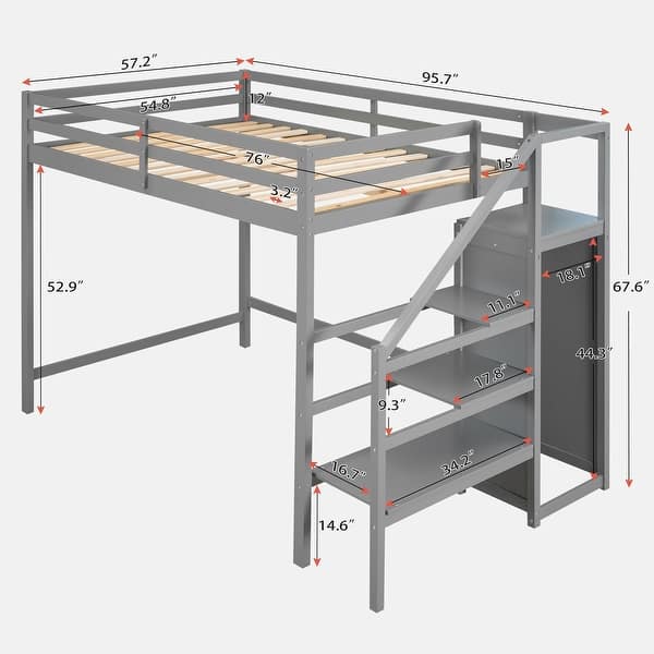 Full Size Loft Bed with Built-in Storage Wardrobe and Staircase - Bed ...