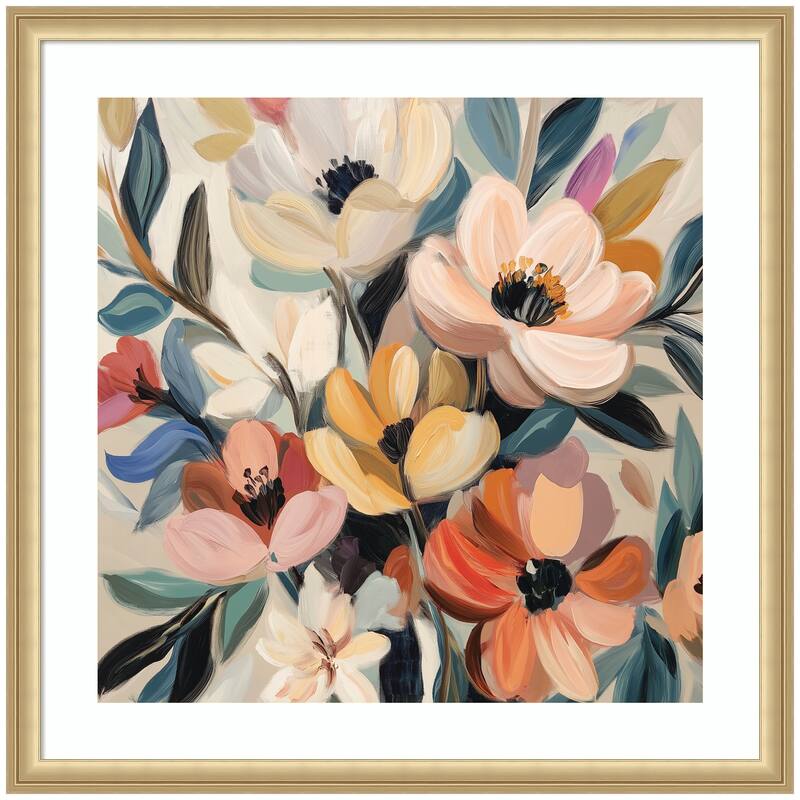 Kate and Laurel Framed Art Garden Bloom Abstract Bouquet II by The Creative Bunch Studio - 26x26 - Gold