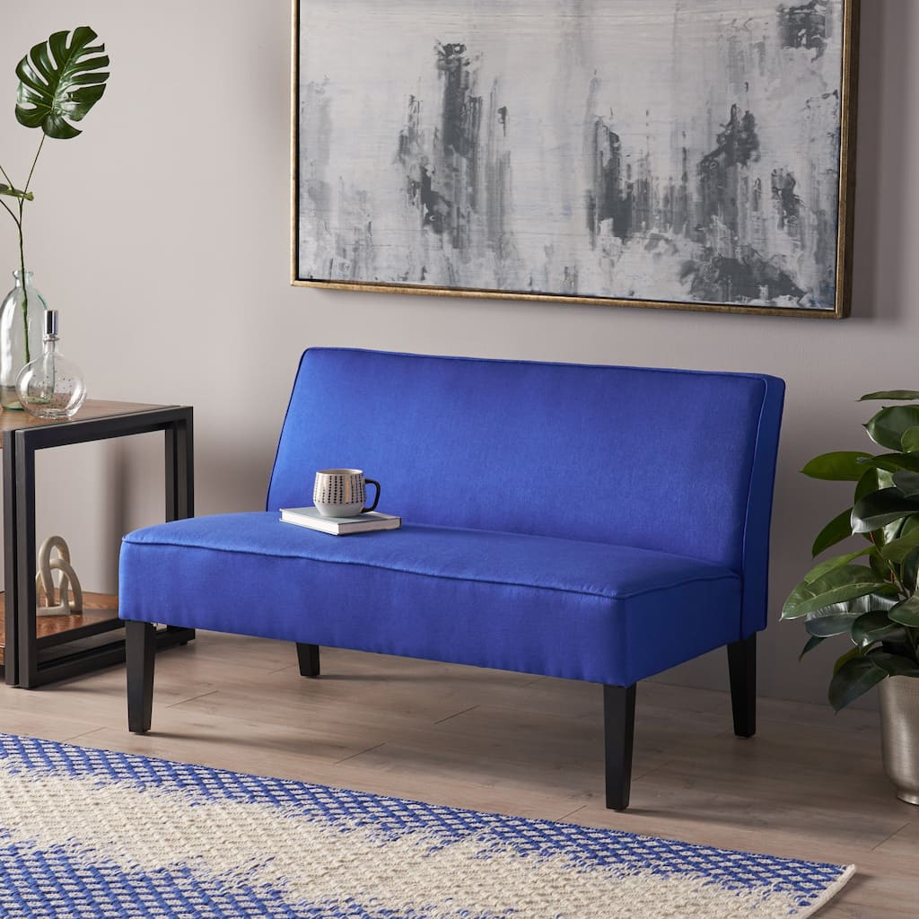 Minimalist Linen Upholstered Sofa Couch with Wood Frame, Navy Blue Living Room Loveseat 2-Seater Sofa Settee Couch