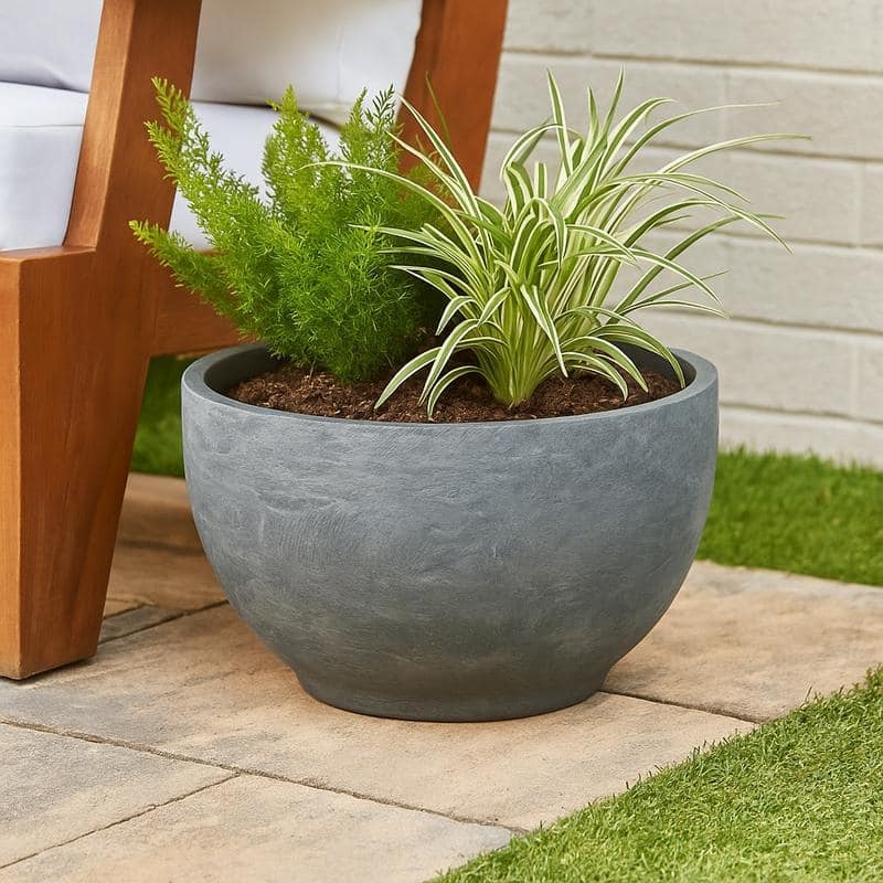 Grove Modern Round Fiberstone and MgO Clay Plant Pot with Drainage Holes for Indoor & Outdoor Home Office Yard Patio Decor