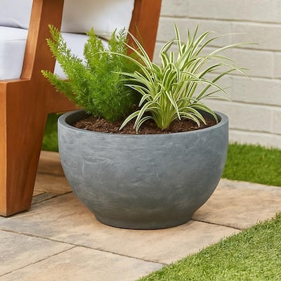 Grove Modern Round Fiberstone and MgO Clay Plant Pot with Drainage Holes for Indoor & Outdoor Home Office Yard Patio Decor