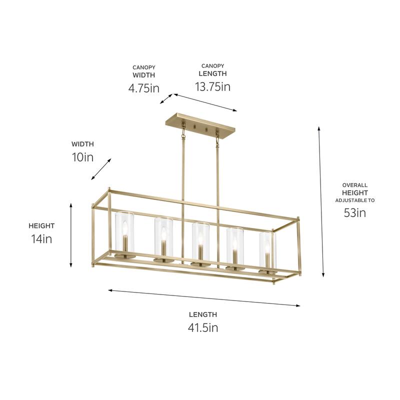 Kichler Lighting Crosby 41.5 in. 5-Light Natural Brass Linear Chandelier