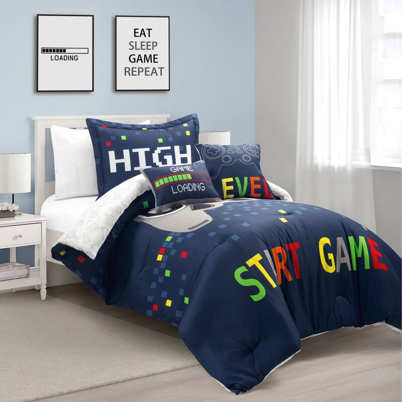 Lush Decor Video Games Reversible Oversized Comforter Set - Navy/Multi  - Twin