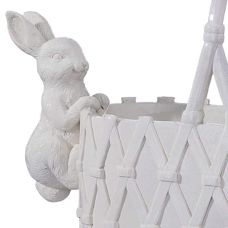 16" Resin Basket Planter With Bunnies