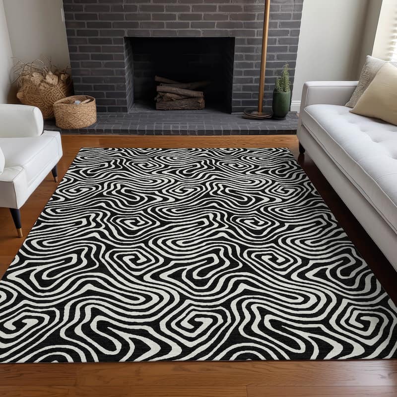 Machine Washable Indoor/ Outdoor Modern Trance Chantille Rug