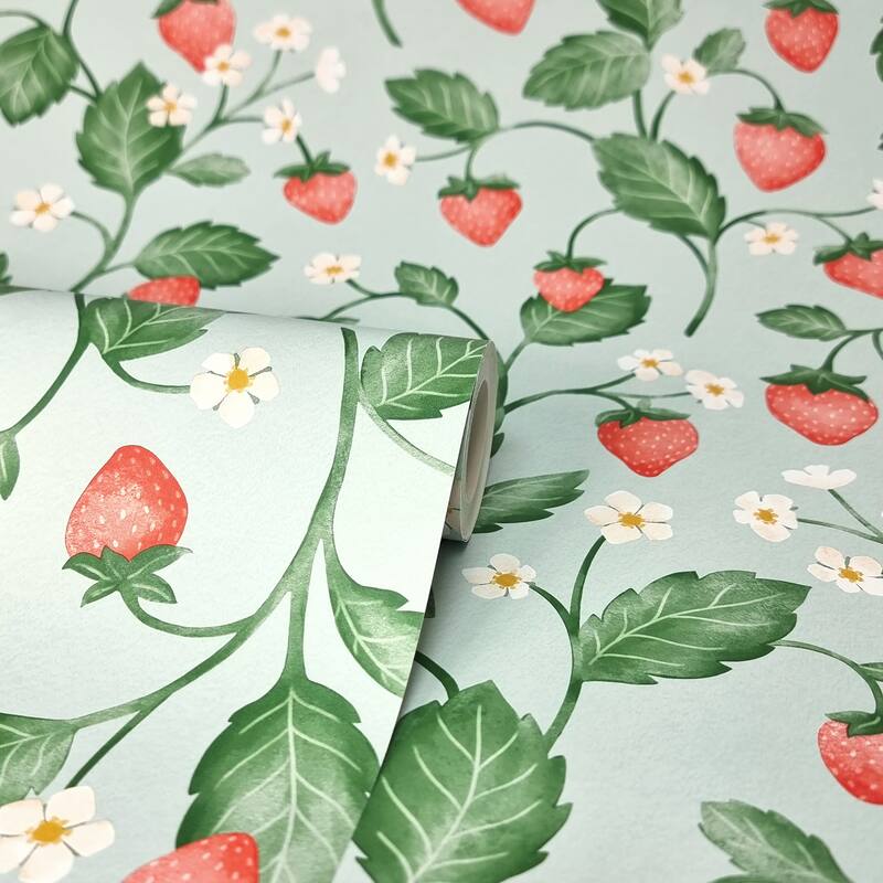 Fine Decor Maxine Seafoam Strawberry Fields Wallpaper - N/A