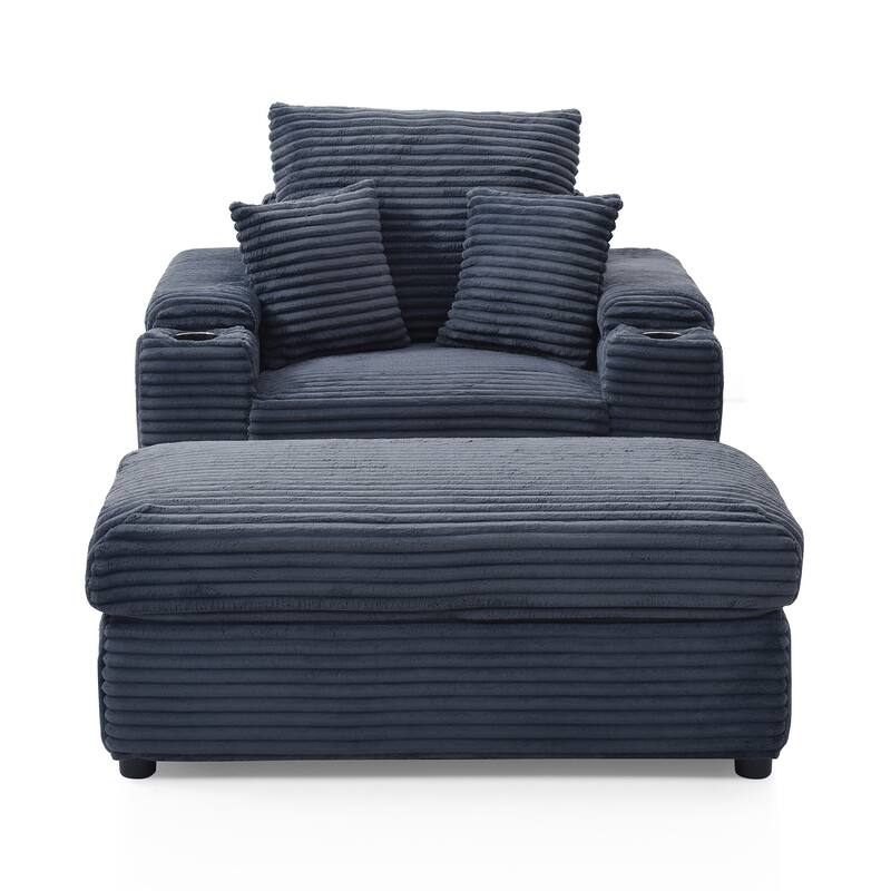 Modern 33.4" Upholstered Accent Chair with Ottoman and Large Seat for Living Room