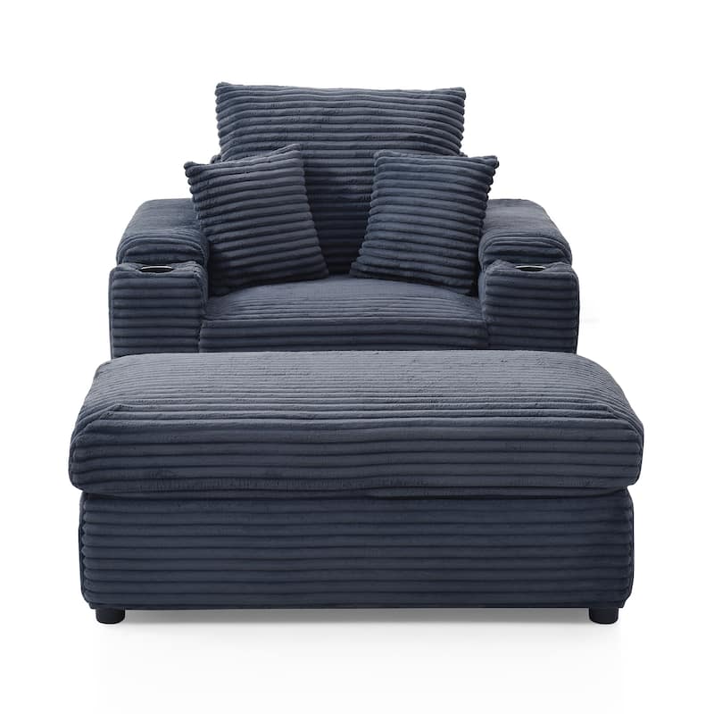 Oversize Accent Chair with Storage Ottoman,Corduroy Fabric Single Sofa,Deep Seat Lounge Armchair with Extra Wide Armrests