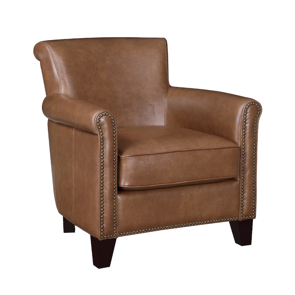 Tria Sofa Accent Chair, Brown Faux Leather, Nailhead Trim, 32 Inch