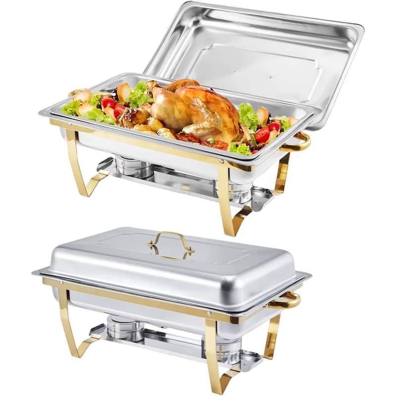 Set of 2 8 Qt Chafing Dishes, Food Warmers for Buffet - 2 Pcs - Gold