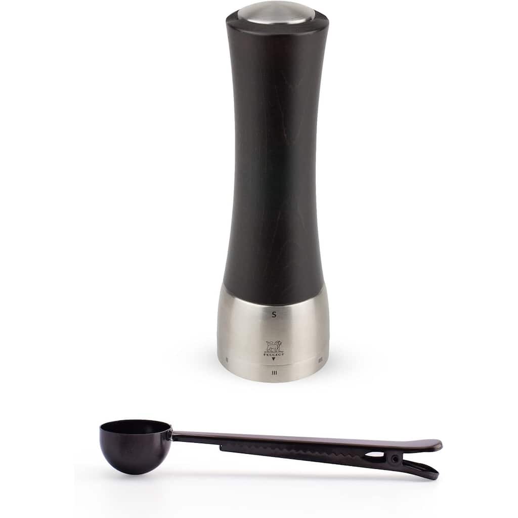 Peugeot Madras U'Select Shaftless 8-Inch Salt Mill Gift Set, Chocolate - With Stainless Steel Spice Scoop & Clip