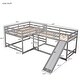 preview thumbnail 20 of 25, Wood Full and Twin Size L-Shaped Bunk Bed with Slide and Short Ladder, Bunk Bed Frame with Slats Support, No Box Spring Needed