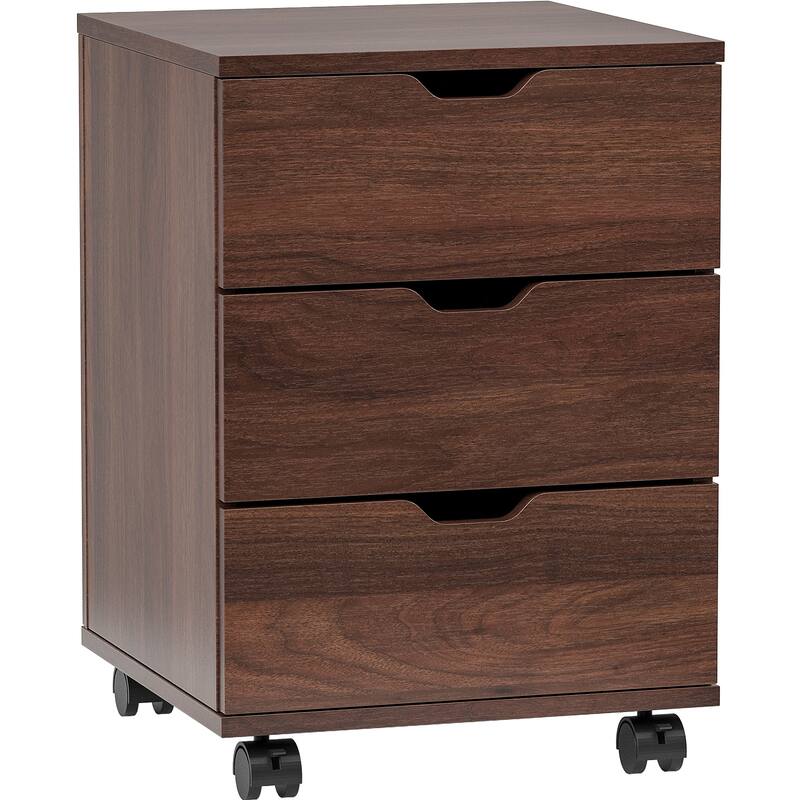 3-Drawer Vertical Filing Cabinet Rolling Wood Mobile File Cabinets Under Desk for Home Office with Casters (Fully Assembled) - Brown