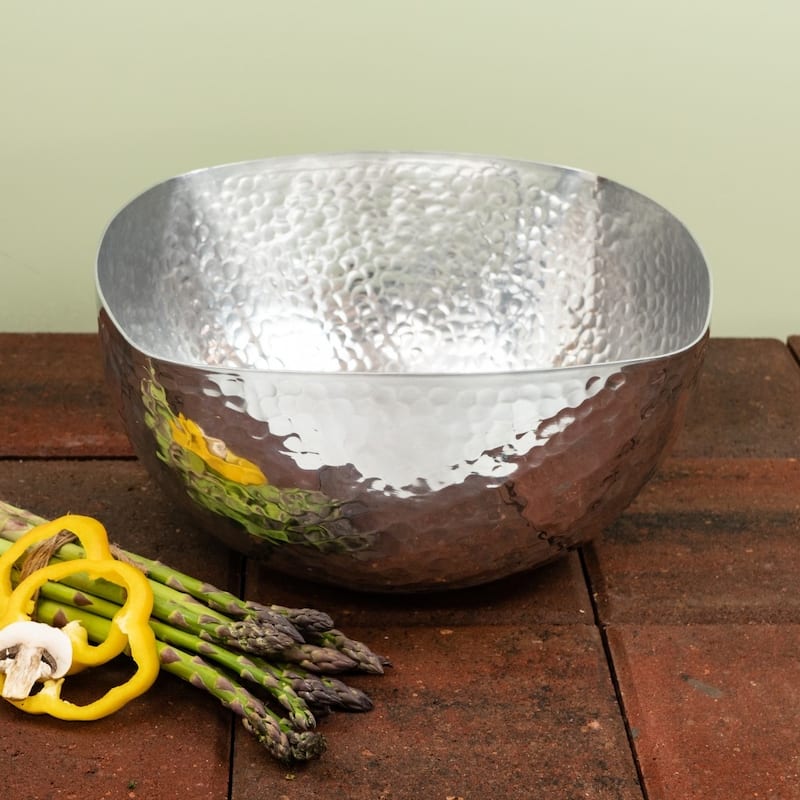 HomeRoots Handcrafted 12" Hammered Stainless Steel Centerpiece Bowl - 6" H x 13" W