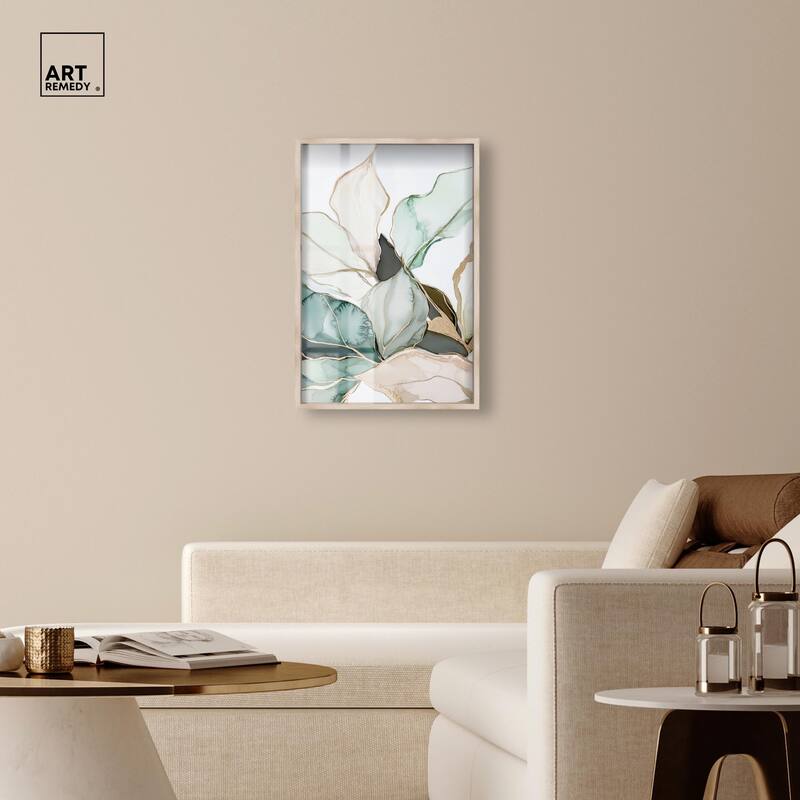Pastel Leaves with Gold III Shadowbox by Art Remedy