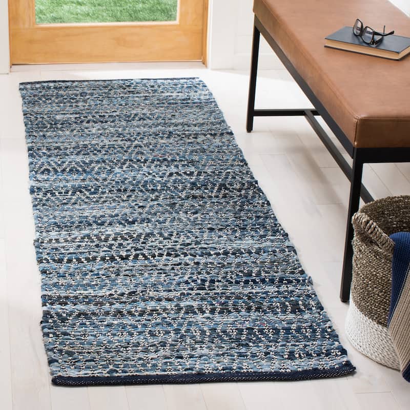 SAFAVIEH Handmade Montauk Pacey Casual Geometric Cotton Rug - 2'3" x 7' Runner - Blue