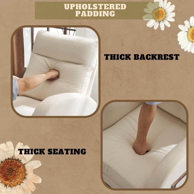 Accent Rocking Chair, Upholstered Nursery Glider Rocker, Orange and White