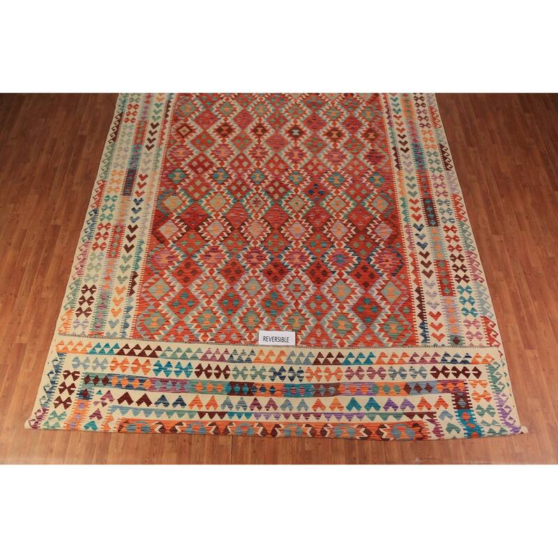 Multi-Color Kilim Oriental Large Rug Hand-Woven Wool Carpet - 10'4"x 15'11"