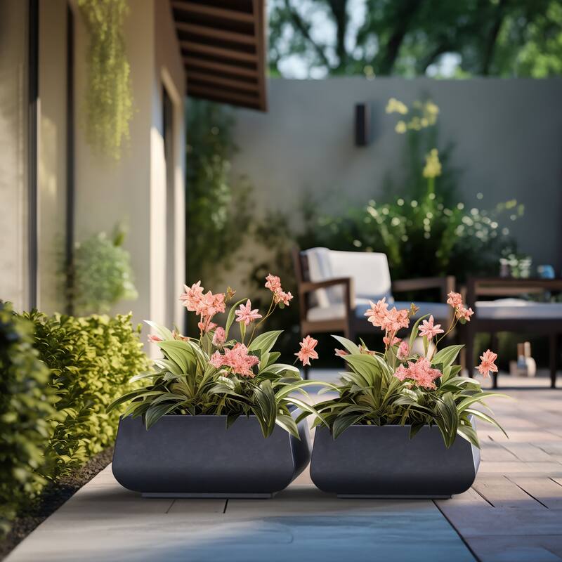 Tall Concrete Square Plant boxes / Large Indoor and Outdoor flower Planters - 2 Piece Set (10, 7.5 Inch High)