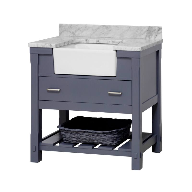 KitchenBathCollection Charlotte 36" Farmhouse Bathroom Vanity with Carrara Marble Top