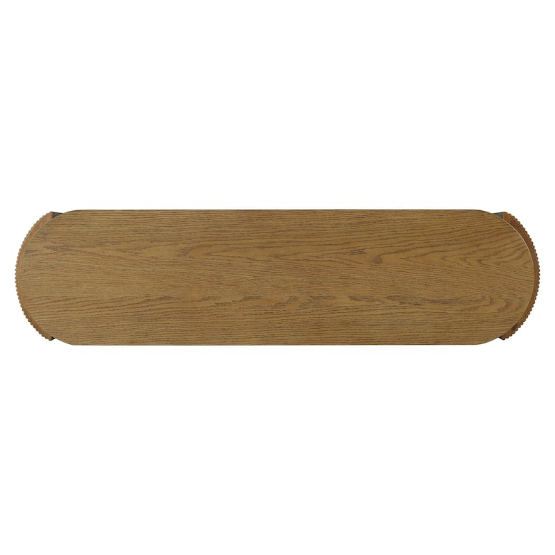 Roomfitters Entryway Console Table with Natural Wood Finish, Oval Top, Fluted Legs and 2 Storage Spaces