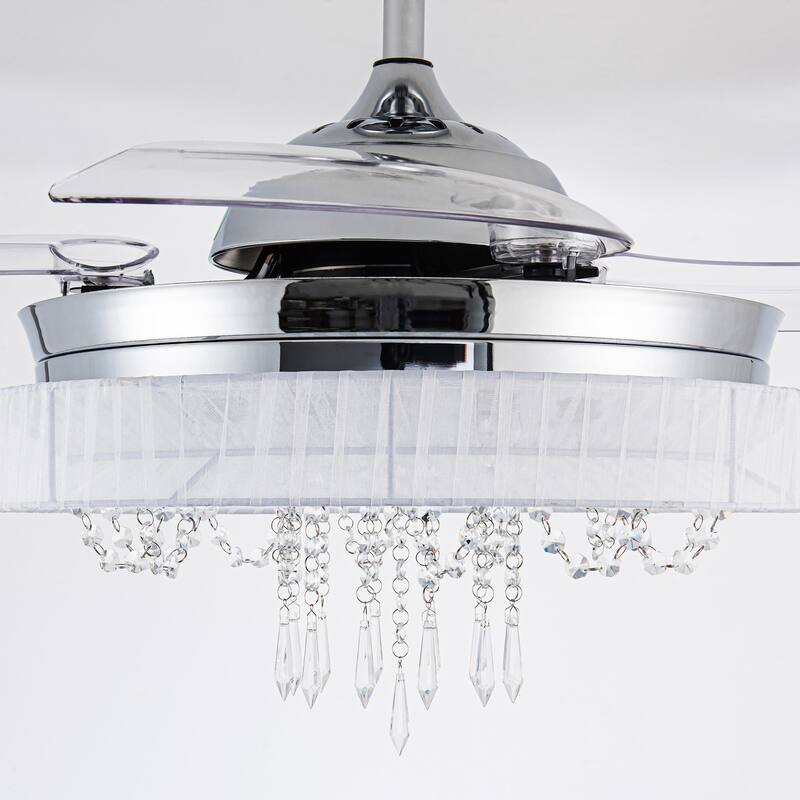 42-inch Retractable 3-Blade Crystal LED Ceiling Fan with Remote