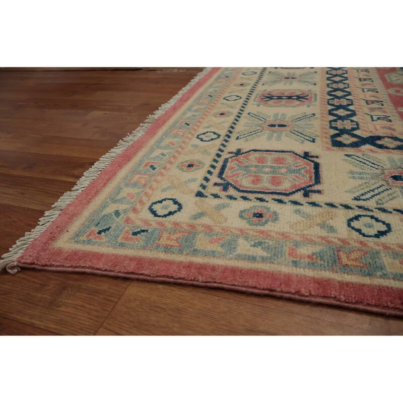 Hand Knotted Oriental 100% Wool Carpet Traditional Geometric Pink Kazak Area Rug - 11' 10'' X 8' 9''