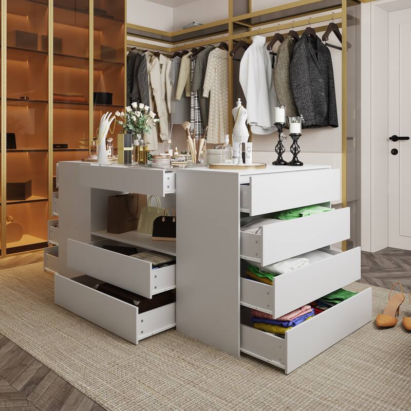 Multi-Functional Dressing Room Storage Island with Ample Drawer Space