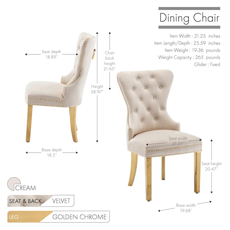 Porthos Home Caily Tufted Velvet Dining Chairs with Gold Chrome Legs, Set of 2