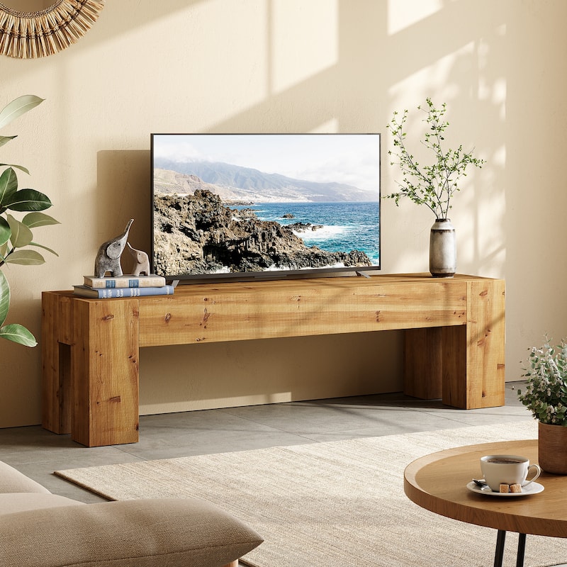 Solid Wood TV Stand, 63" Extra Long Media TV Consoles Table for Living Room Gaming Entertainment Center for TVs up to 75 Inches