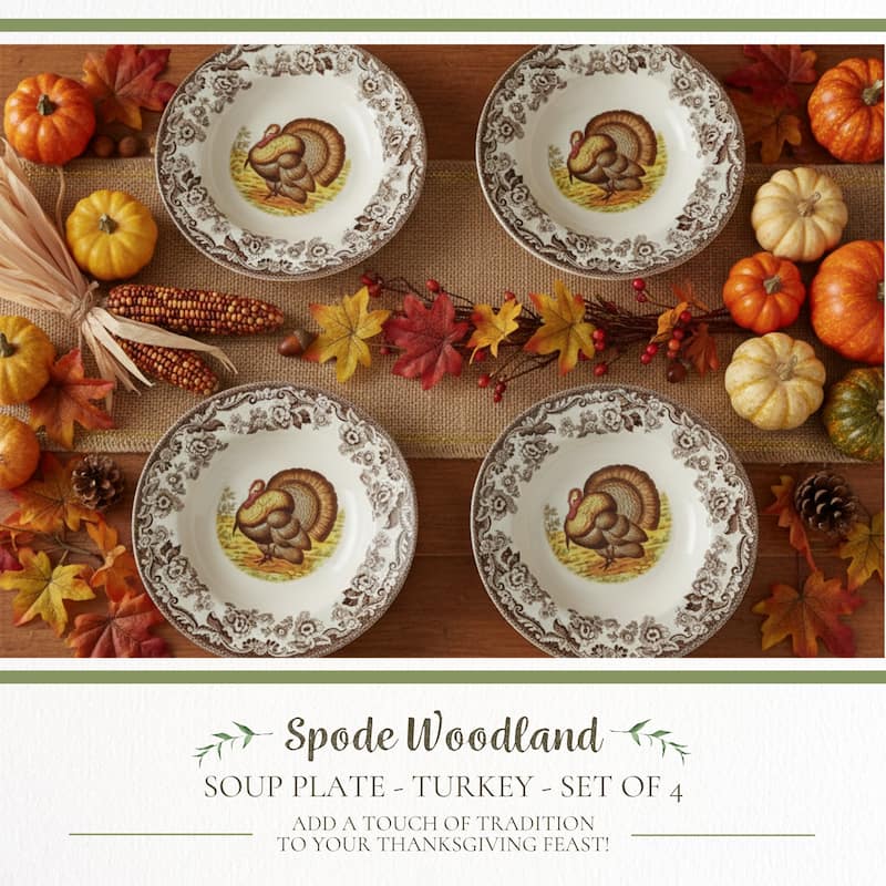 Spode Woodland Set of 4 Turkey Soup Plates - 9 inch