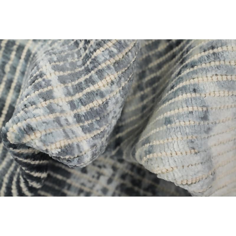Hand Knotted Oriental Viscose Silk Carpet Modern Abstract Greys & Charcoal Abstract Area Rug - 4' 0'' X 2' 0''