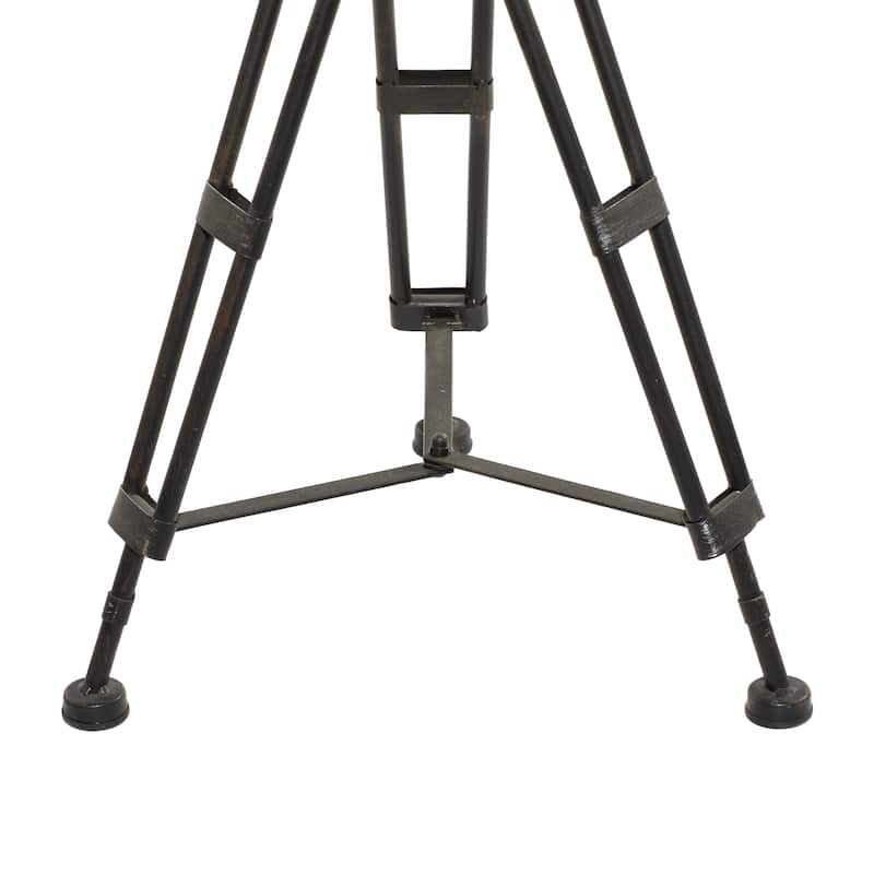 Metal Film Reel Accent Table with Tripod Legs and Glass Top - Black - Roche River Decor - 15"Wx15"Lx25"H