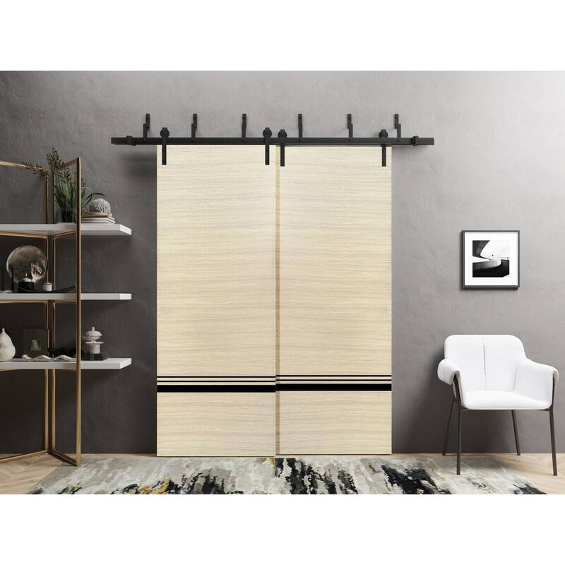 Barn Bypass Doors 36 x 80 Planum 0012 Natural Veneer with Sturdy 6.6ft
