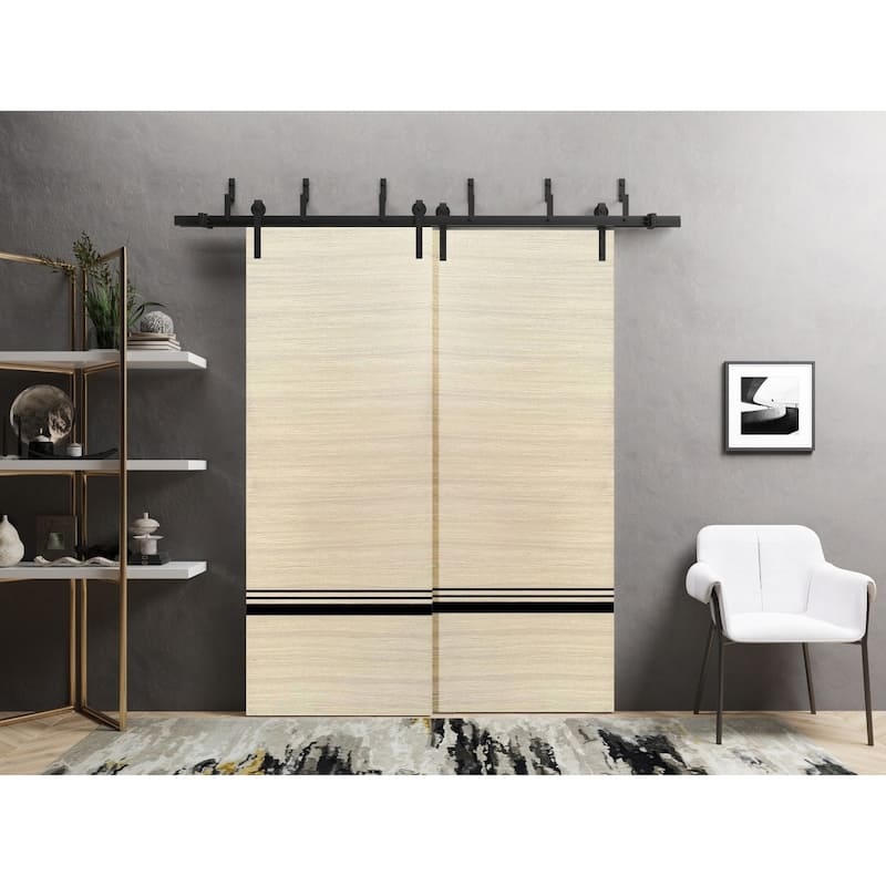 French Pocket Door 28x80 with Planum 0012 Natural Veneer Kit Trims Rail