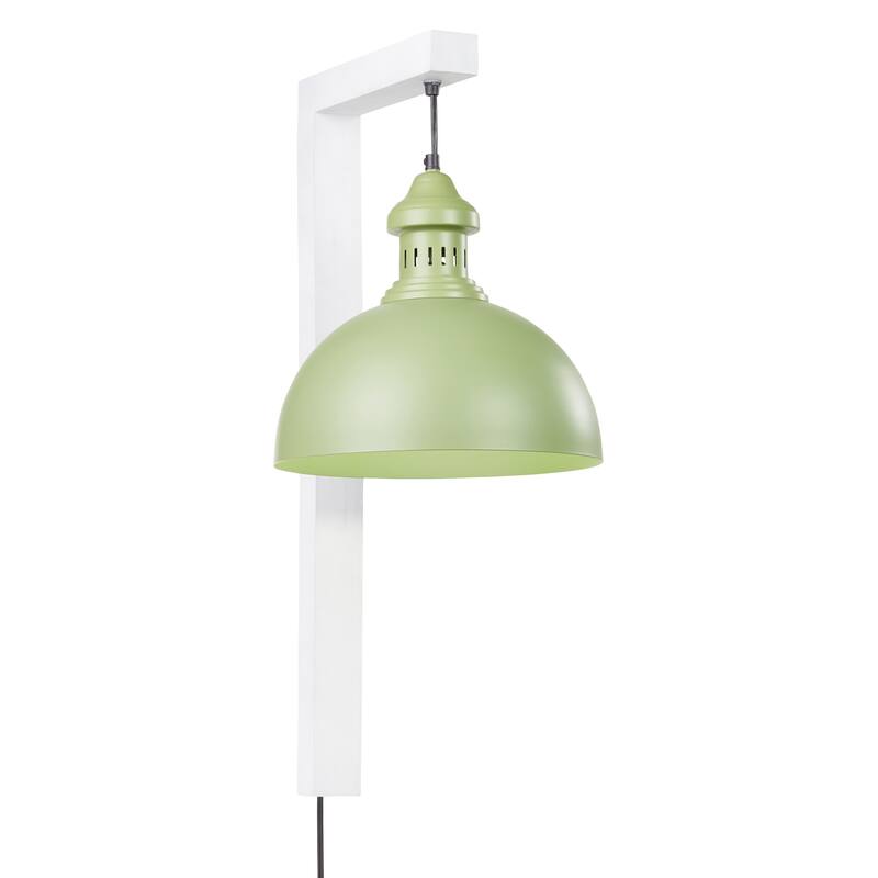 River of Goods Green Metal and White Wood Dome Shade Indoor Plug In Wall Sconce - 16" x 12" x 28.5" - 16" x 12" x 28.5" - Green/White