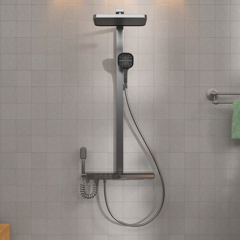 Wall Mounted Digital Display Thermostatic Shower System, 4-function Rain Shower Head