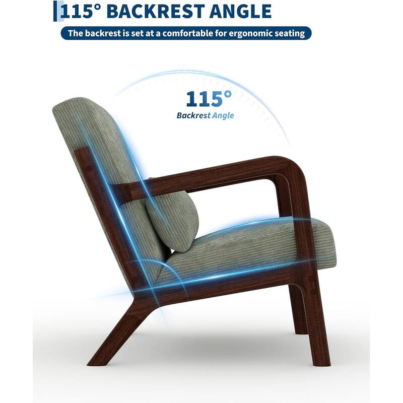Modern Corduroy Accent Sofa Chair, Lounge Armchair with Lumbar Pillow for Living Room, Bedroom
