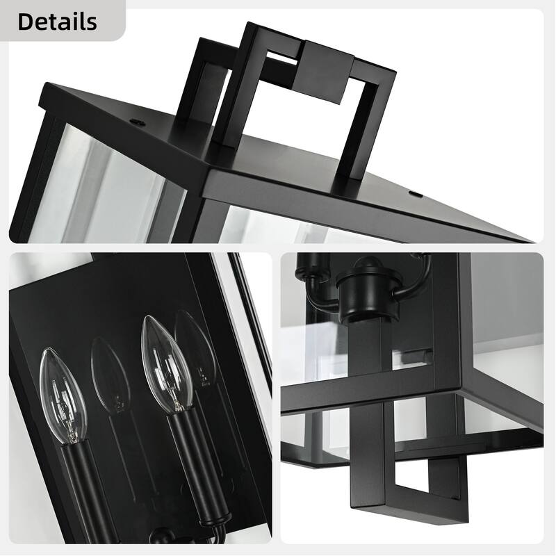 Matte Black Farmhouse Outdoor Wall Lantern Sconce - 3 Variants (16in 1-Light/22in 2-Light/27in 3-Light), Clear Glass, Wet Rated
