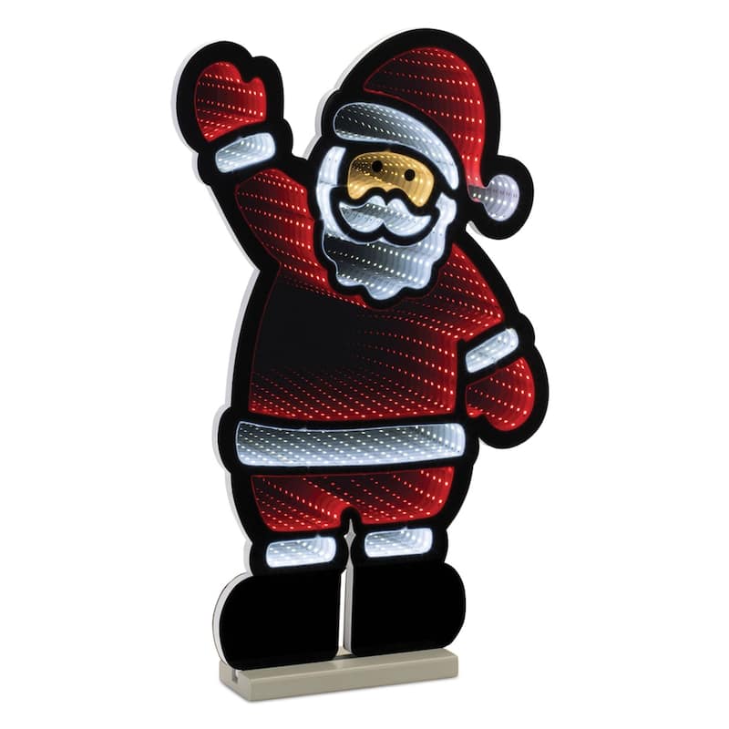 LED 3D Waving Santa Christmas Infinity Mirror - 22.5" - Red and White