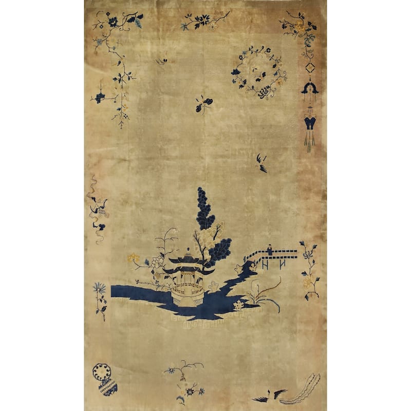 Hand Knotted Oriental 100% Wool Carpet Traditional Pictorial Yellow & Gold Art Deco Area Rug - 19' 0'' X 11' 9''