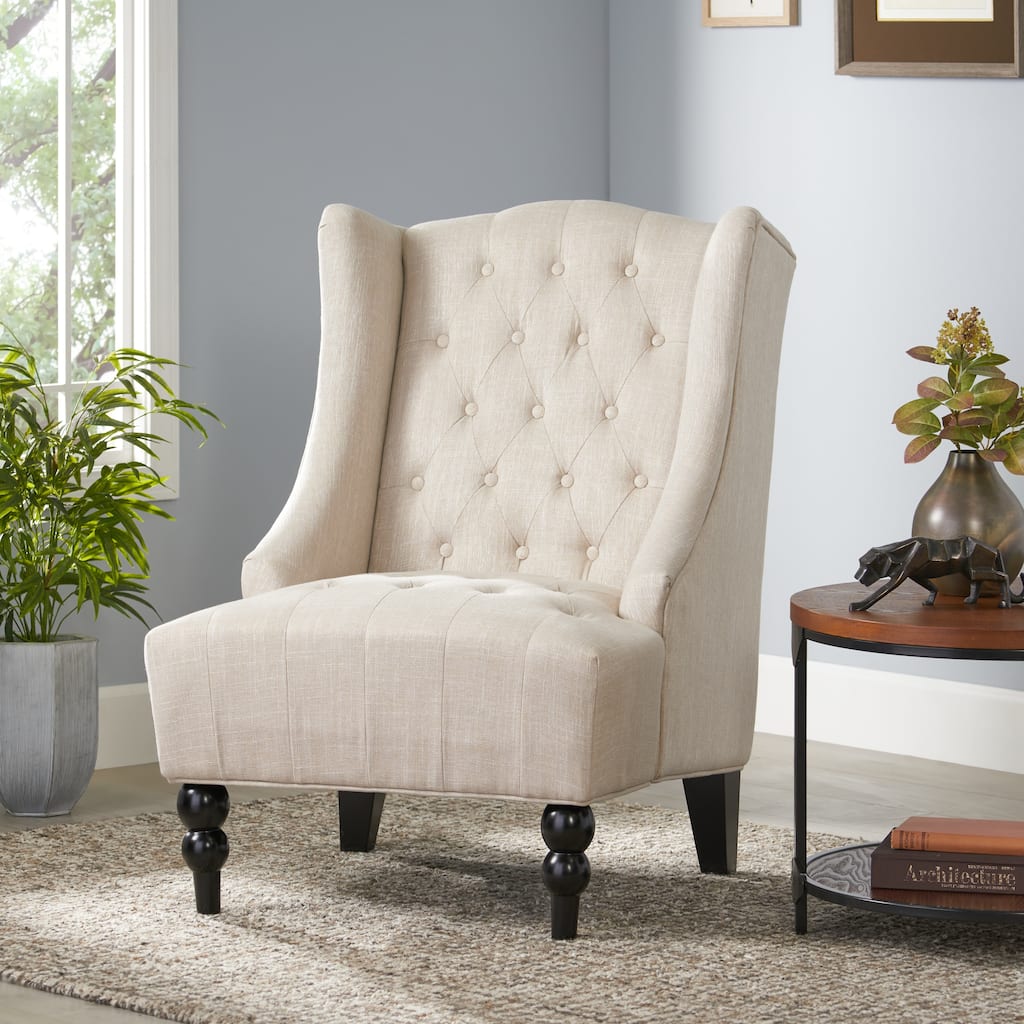 Modern 27.5" High Back Upholstered Button Tufted Club Chair with Birch Wood Legs